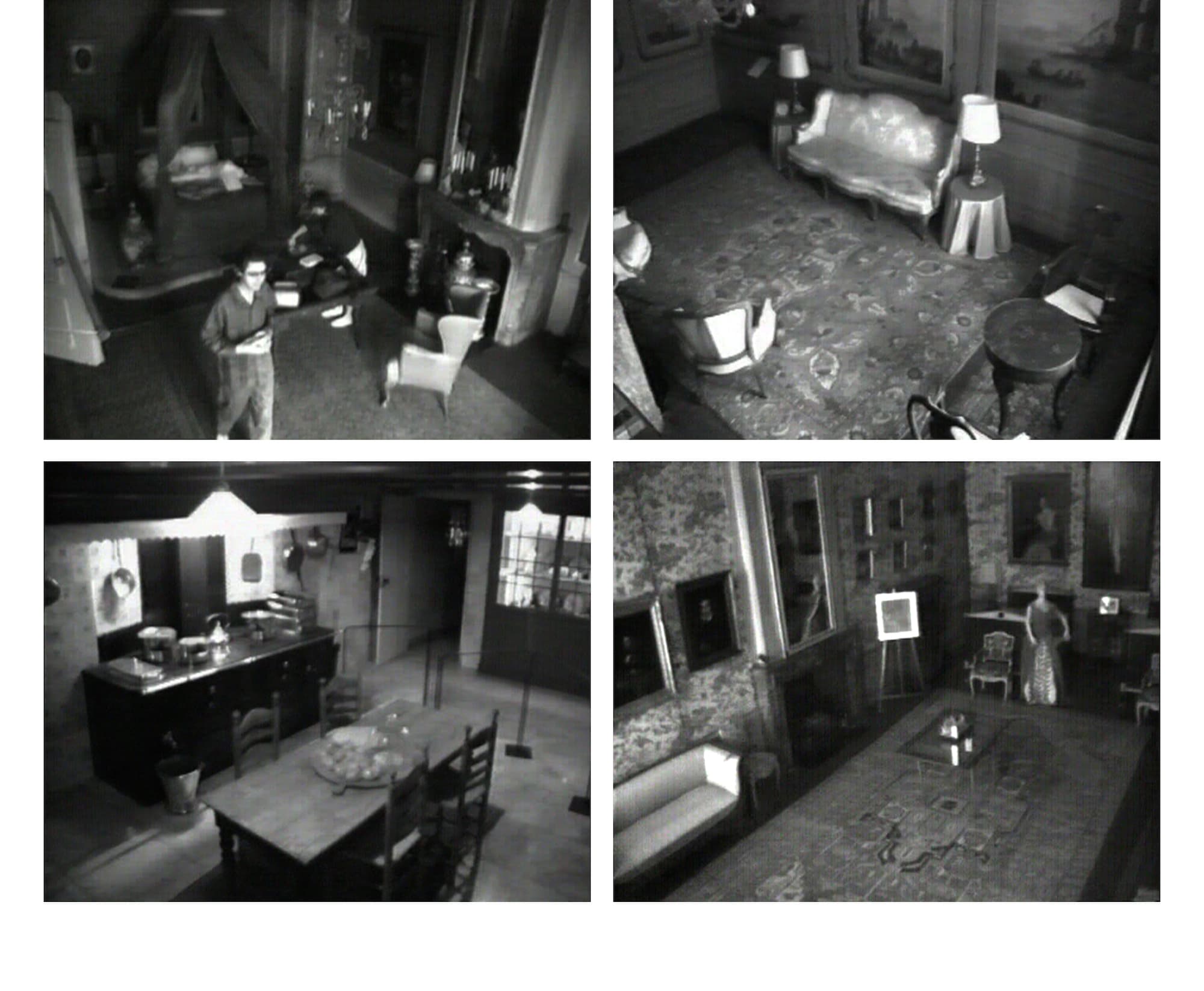 Nightfall. Video edited from museum surveillance footage, Magid and Curator overnight in Master Bedroom. 2001