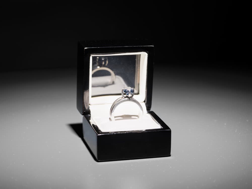 The Proposal, 2016.  2.02 carat, blue, uncut, diamond with the micro-laser inscription "I am wholeheartedly yours," silver ring setting, ring box, related documents.