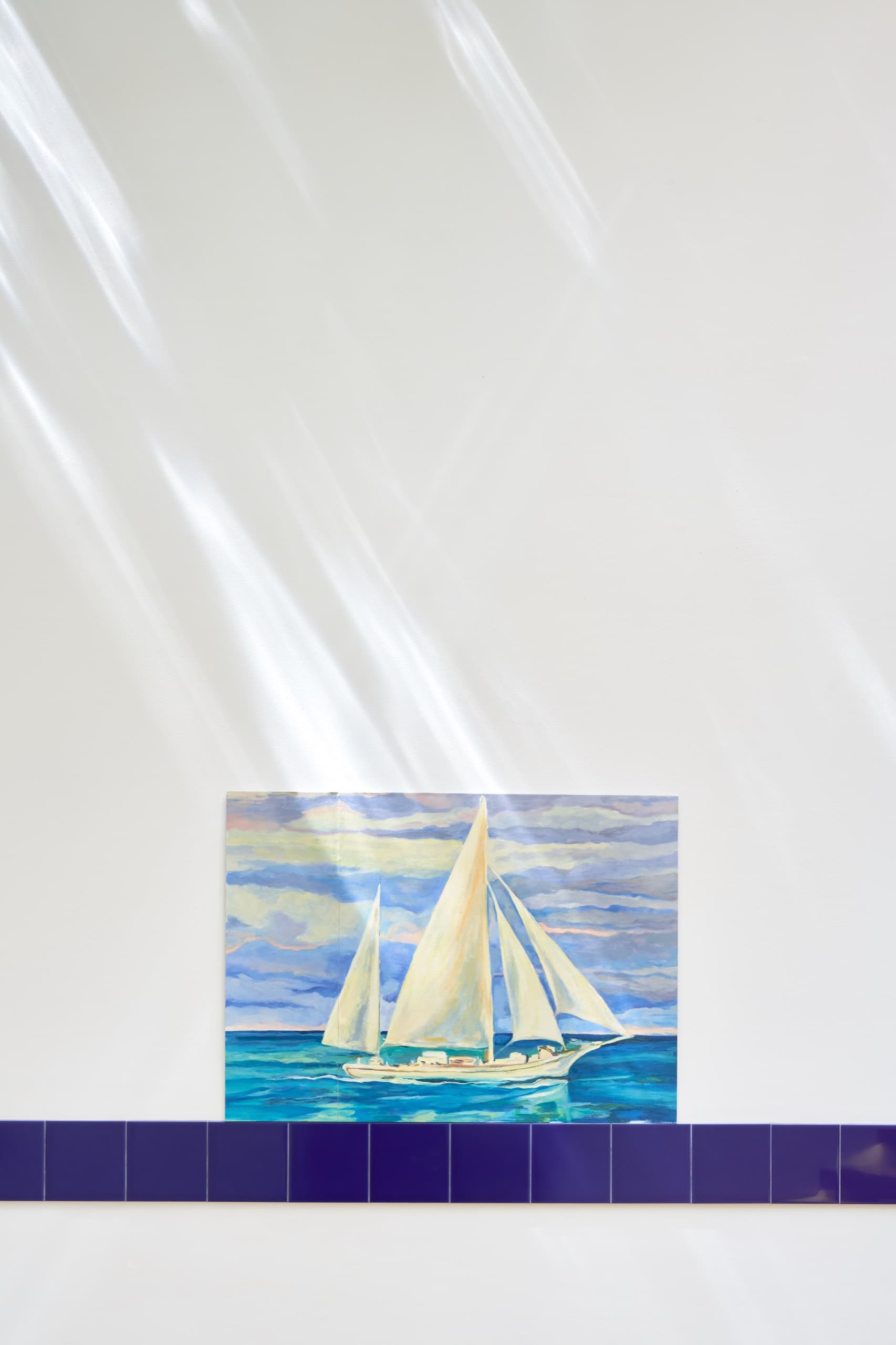 Mural for the White House Swimming Pool, after Bernard Lamotte, 2026. Oil on linen. Installation view, Pooler Room, 2026. Mister Fahrenheit, New York. Photography: Brad Farwell. Image courtesy the artist and Mister Fahrenheit.