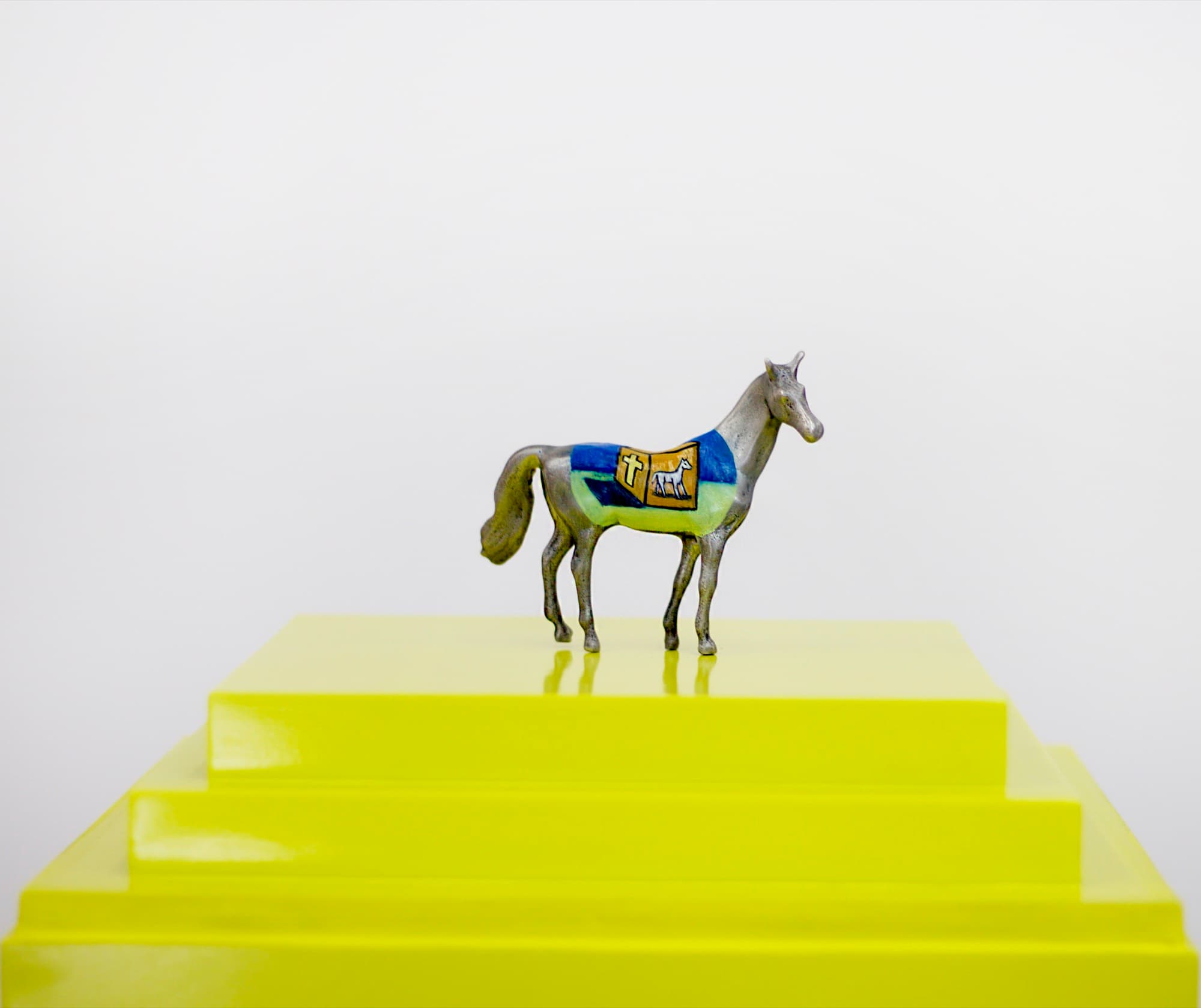 Ex-Voto: Miracle of the Silver Horse, 2016, Oil on tin, 9.84 x 4.59 x 3.46cm (3.87 x 1.81 x 1.36inches), Painted by Daniel Vilchis