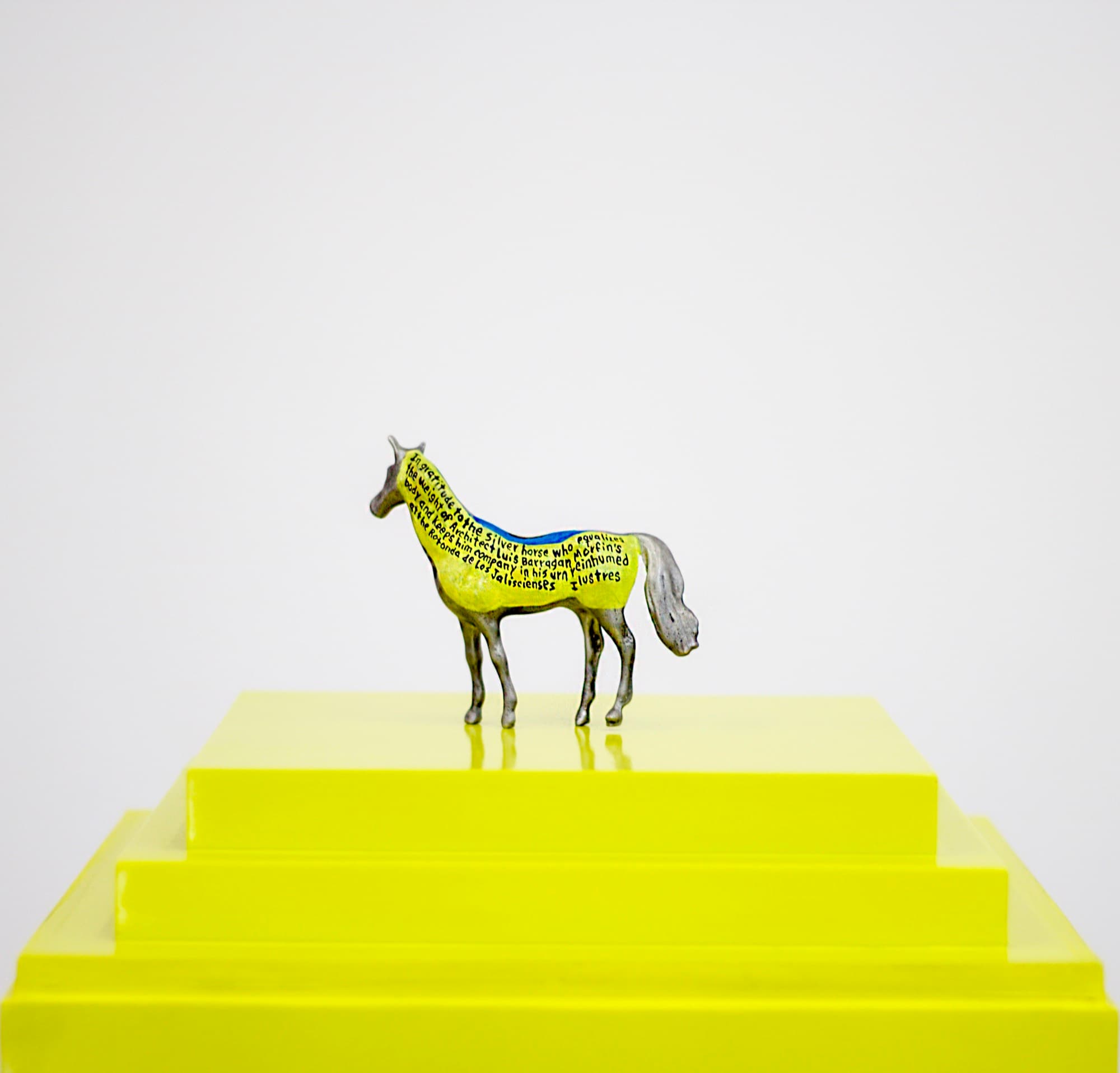 Ex-Voto: Miracle of the Silver Horse, 2016, Oil on tin, 9.84 x 4.59 x 3.46cm (3.87 x 1.81 x 1.36inches), Painted by Daniel Vilchis