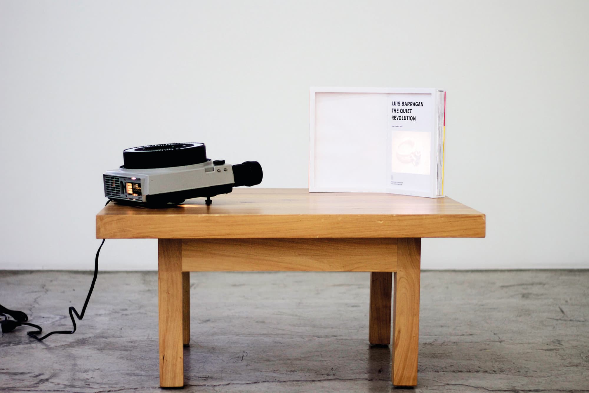 The Body (of Work), 2016, Low sabino table after Luis Barragán, slide carousel with 80 slides, framed book, 31.5 x 41 x 4.7cm (12.5 x 17.5 x 2inches)
