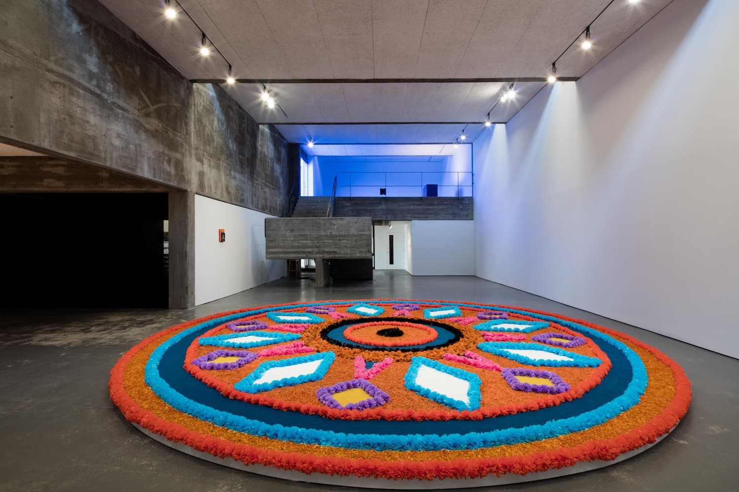 Installation View, The Offering (Tapete de Flores), 2016
. Artificial flowers, natural flowers, dyed sawdust, salt, glue
. 8 meters in diameter.
