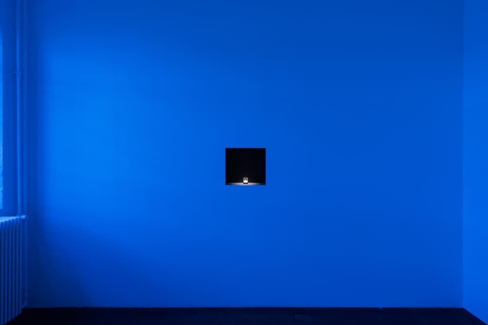 The Proposal, 2016.
2.02 carat, blue, uncut, diamond with the micro-laser inscription "I am wholeheartedly yours," silver ring setting, ring box, related documents.